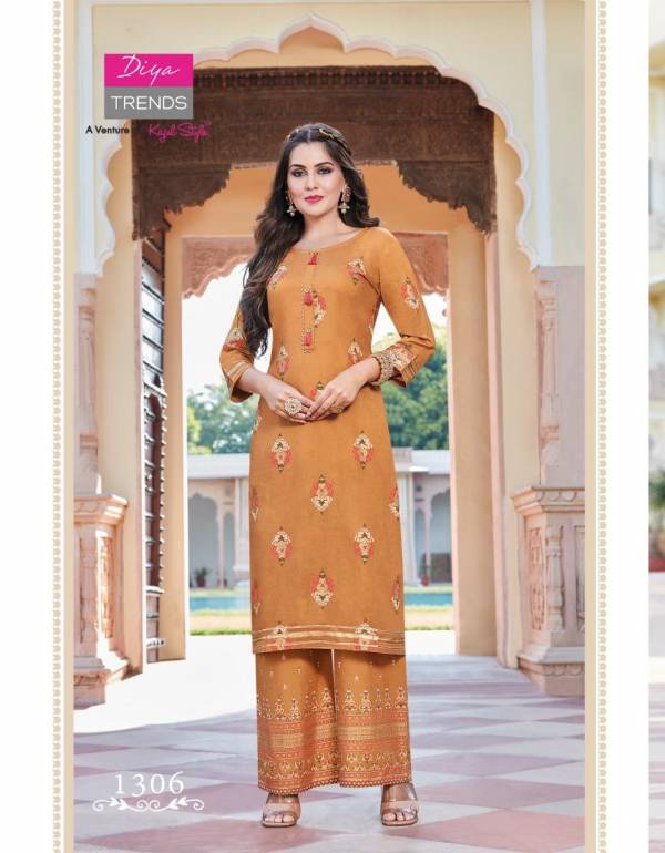 Bibas 13 Gold Printed Fancy Rayon Ethnic Wear Kurtis With Palazzo Collection